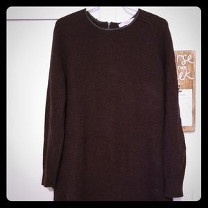 Maroon sweater dress with leather collar